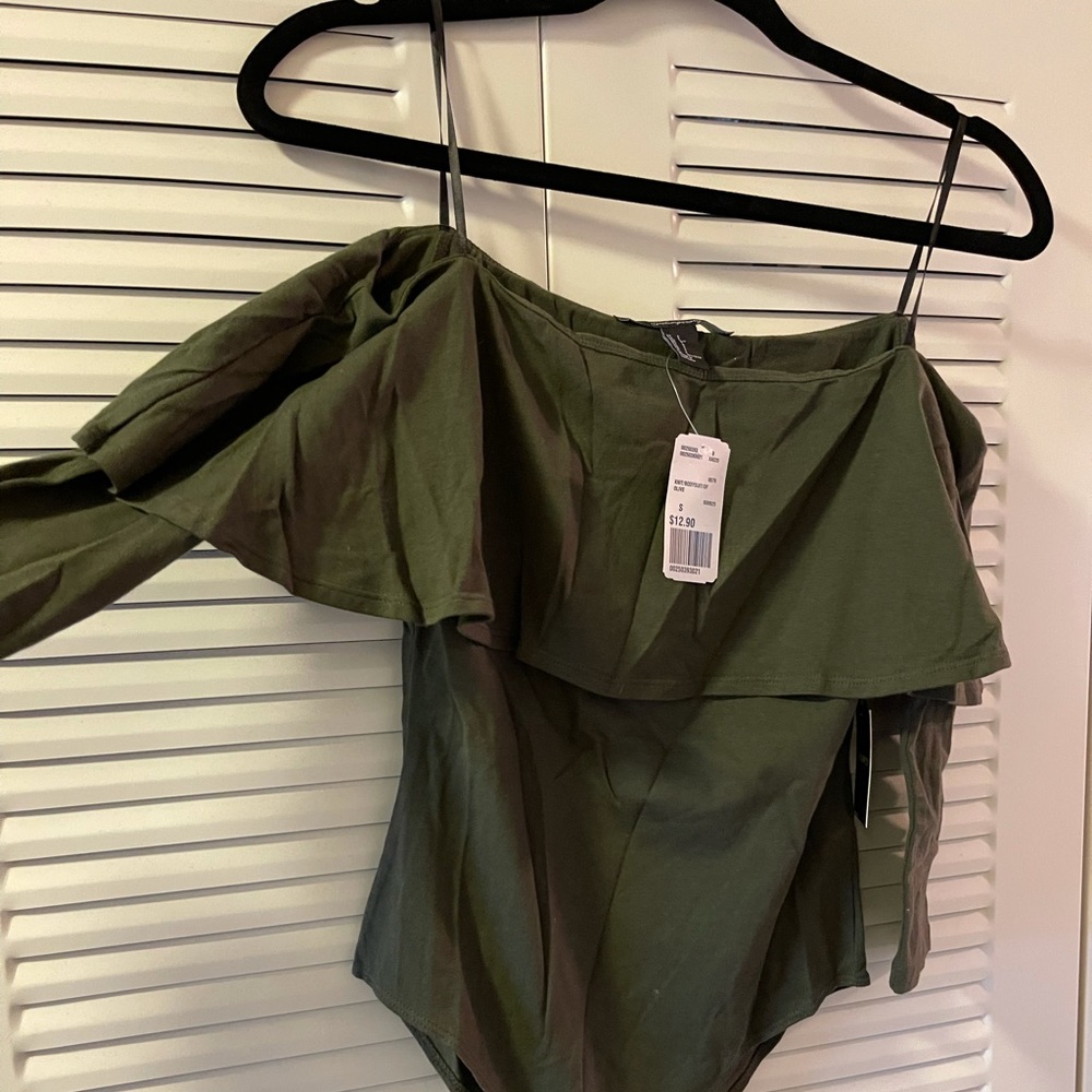 F21 Olive off the shoulder bodysuit